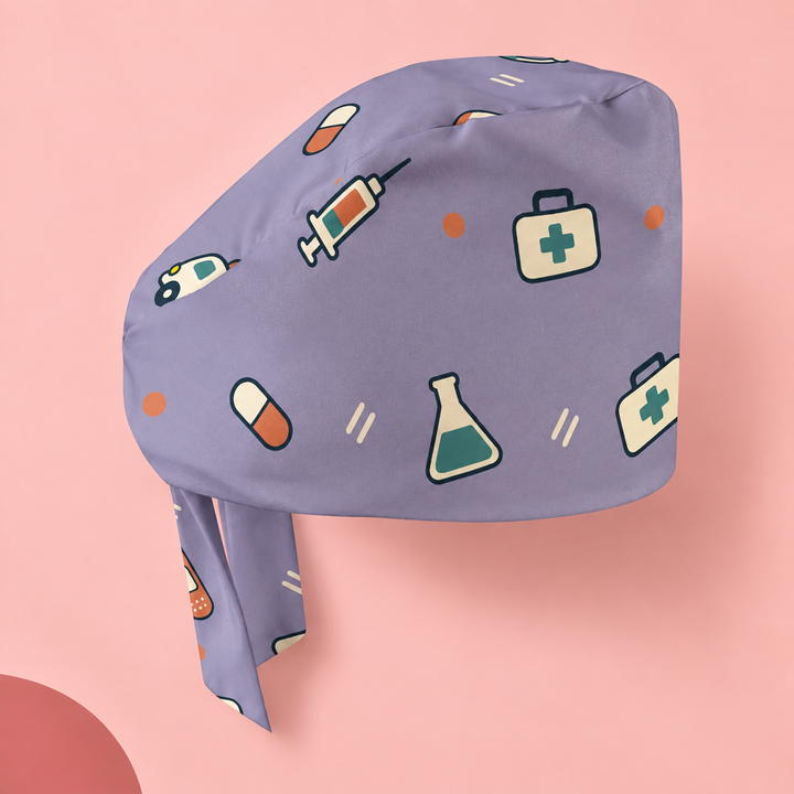All Medicine Regular Scrub Cap — Studio view of the printed regular scrub cap on a coordinated background.