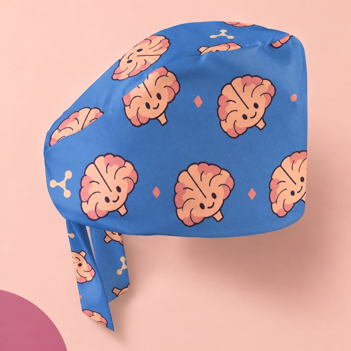 Brain Regular Scrub Cap — Studio view of the printed regular scrub cap on a coordinated background.