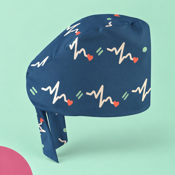 ECG Regular Scrub Cap — Studio view of the printed regular scrub cap on a coordinated background.