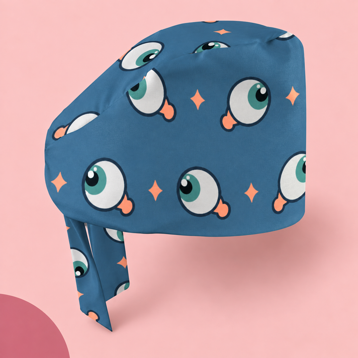 Eye Regular Scrub Cap — Studio view of the printed regular scrub cap on a coordinated background.