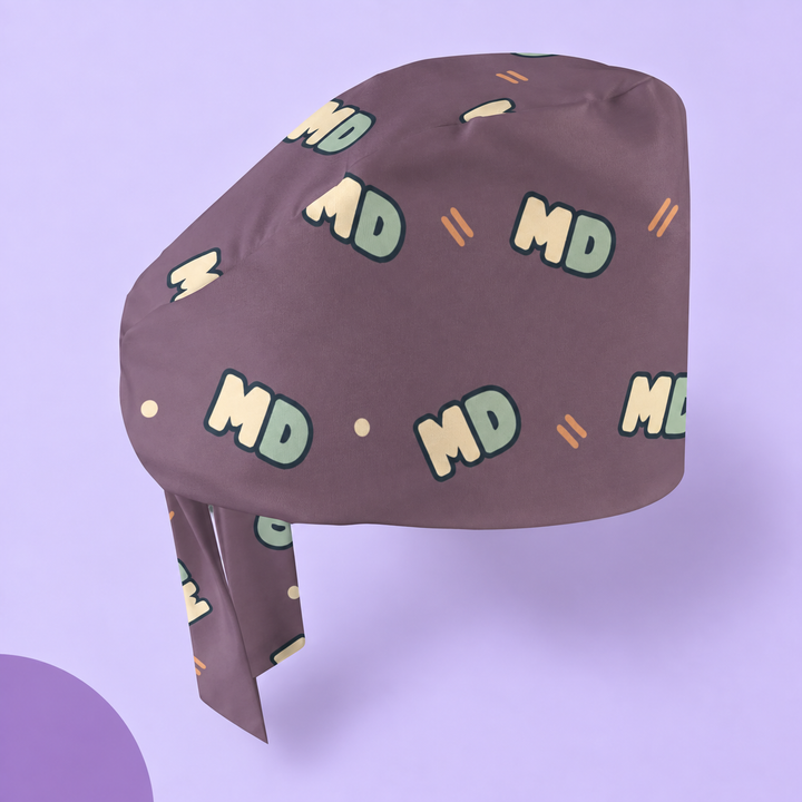 MD Regular Scrub Cap — Studio view of the printed regular scrub cap on a coordinated background.