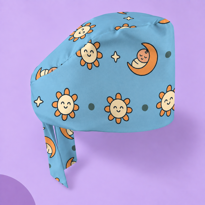 Pediatric Regular Scrub Cap — Studio view of the printed regular scrub cap on a coordinated background.