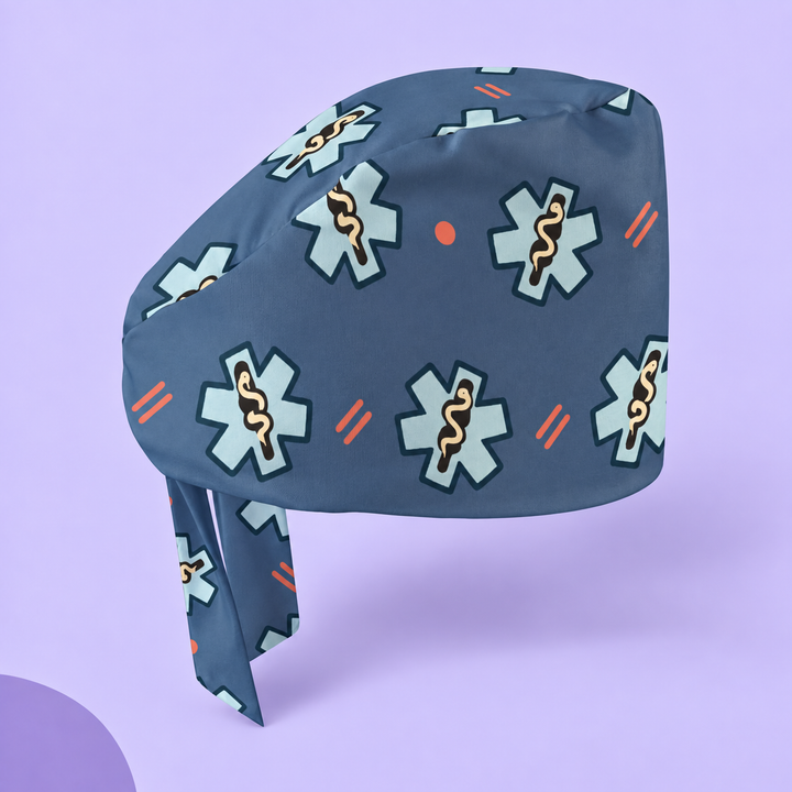 Star of Life Regular Scrub Cap — Studio view of the printed regular scrub cap on a coordinated background.