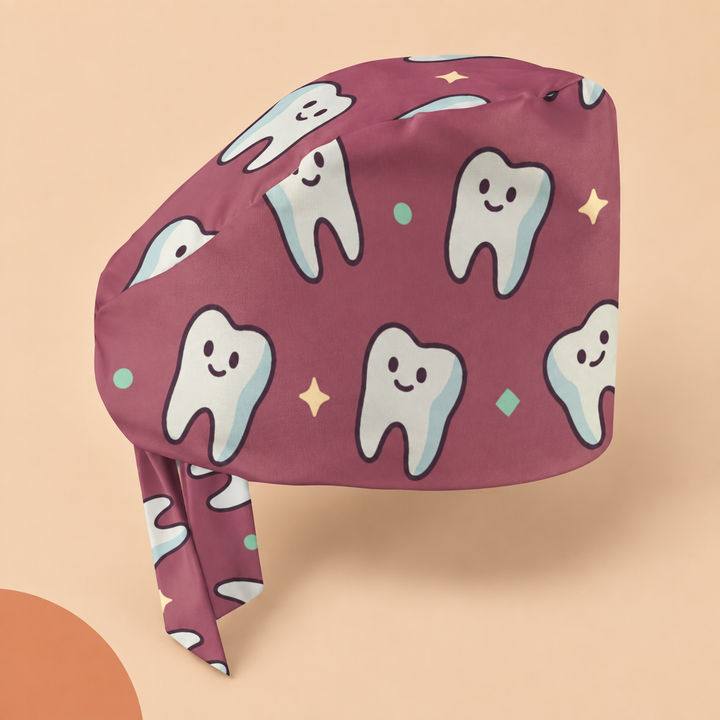 Tooth Regular Scrub Cap — Studio view of the printed regular scrub cap on a coordinated background.