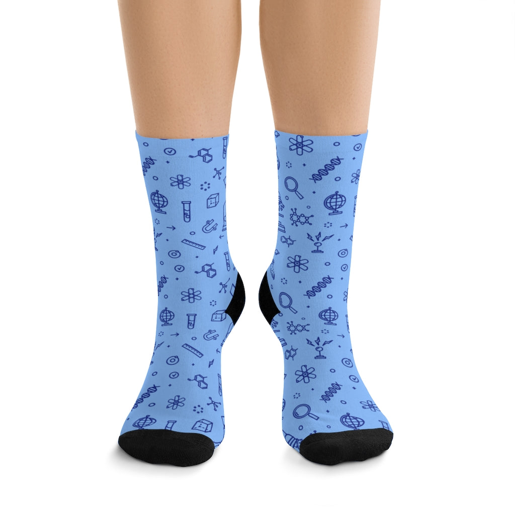 Microscope Socks — worn, front view