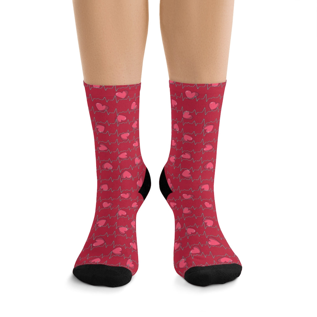 ECG Socks — worn, front view