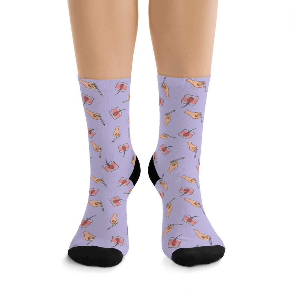 Derm Socks — worn, front view