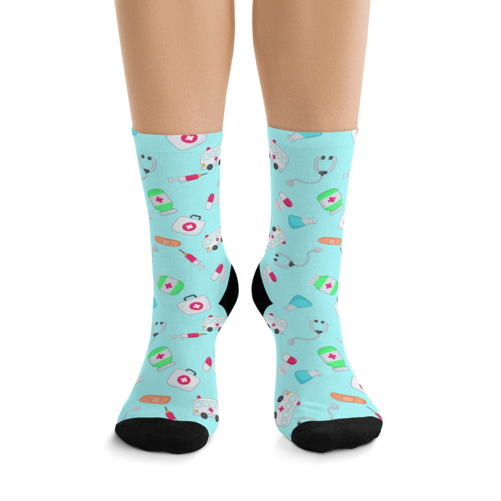 All Medicine Socks — worn, front view