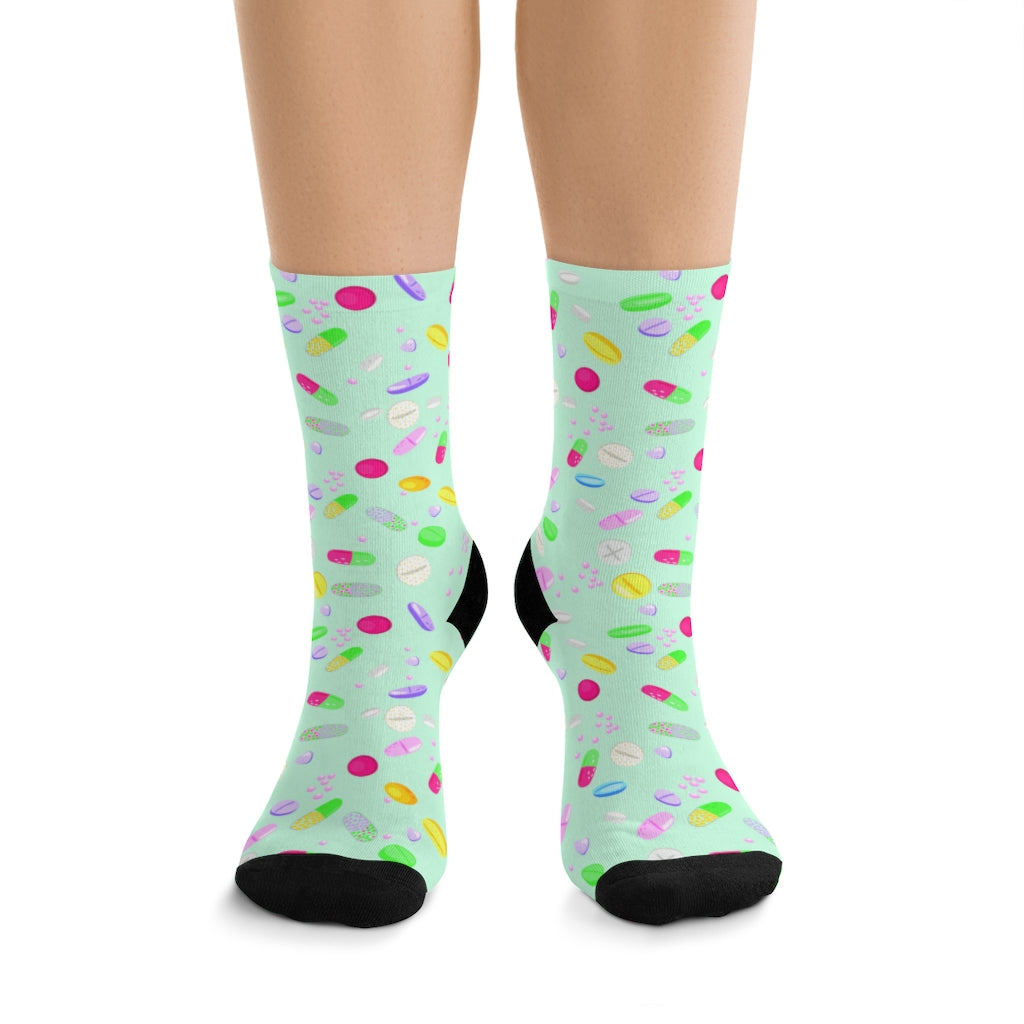 Pill Socks — worn, front view