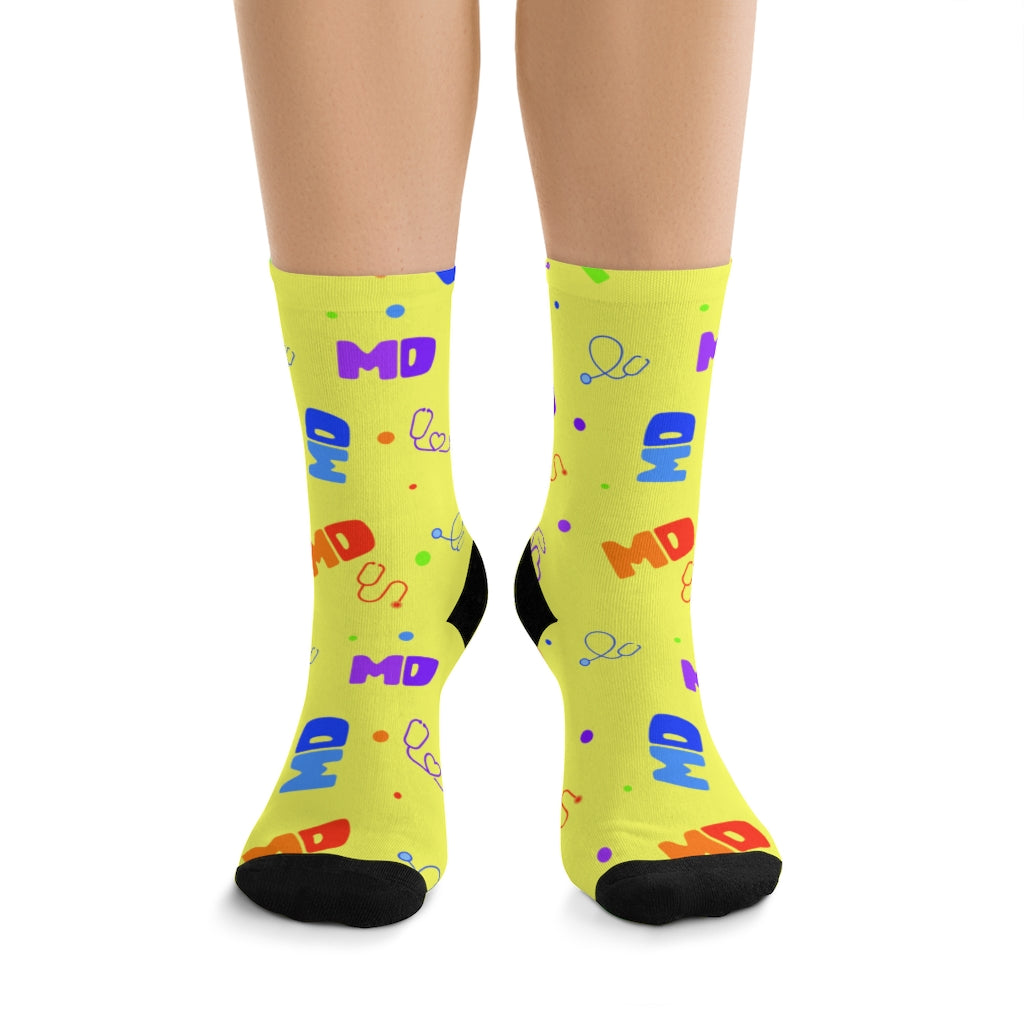 MD Socks — worn, front view