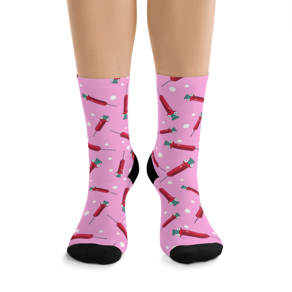 Needle Socks — worn, front view