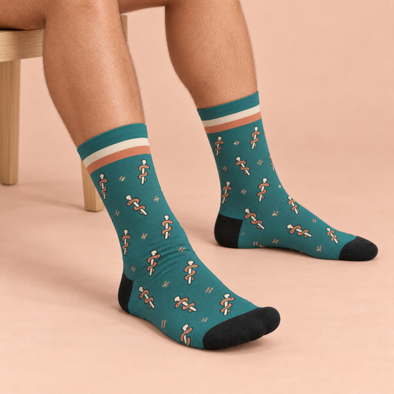 Rod of Asclepius Socks — on foot